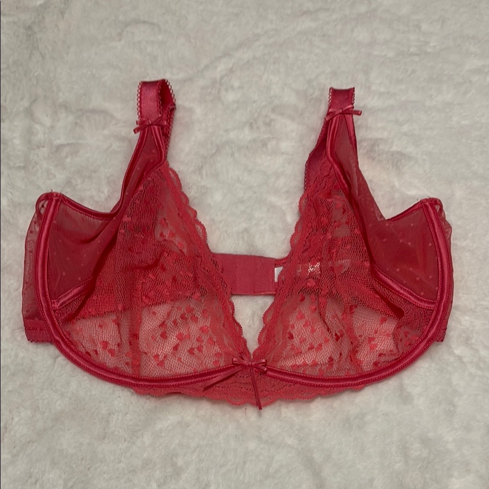 Pink heart lace bra